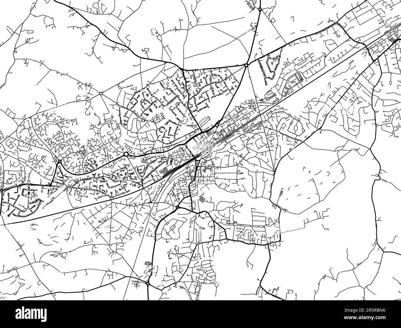 Road map of the city of Woking in the United Kingdom on a white