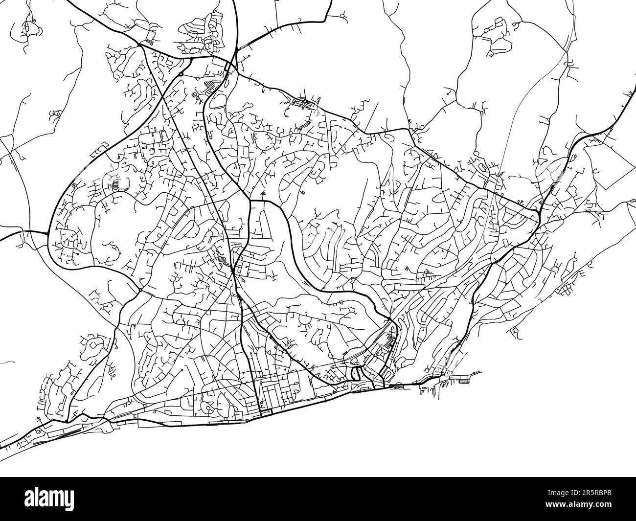 Road map of the city of Hastings in the United Kingdom on a white