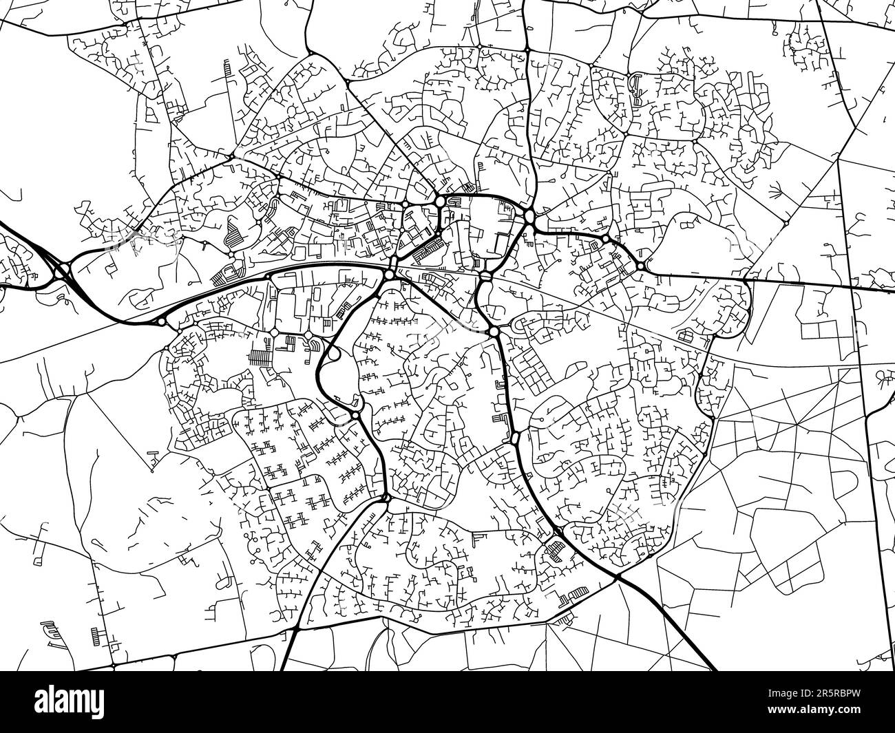 Road map of the city of Bracknell in the United Kingdom on a white