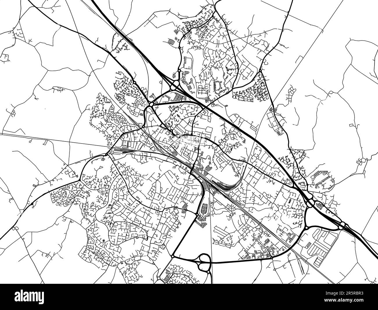 Road map of the city of  Ashford in the United Kingdom on a white background. Stock Photo