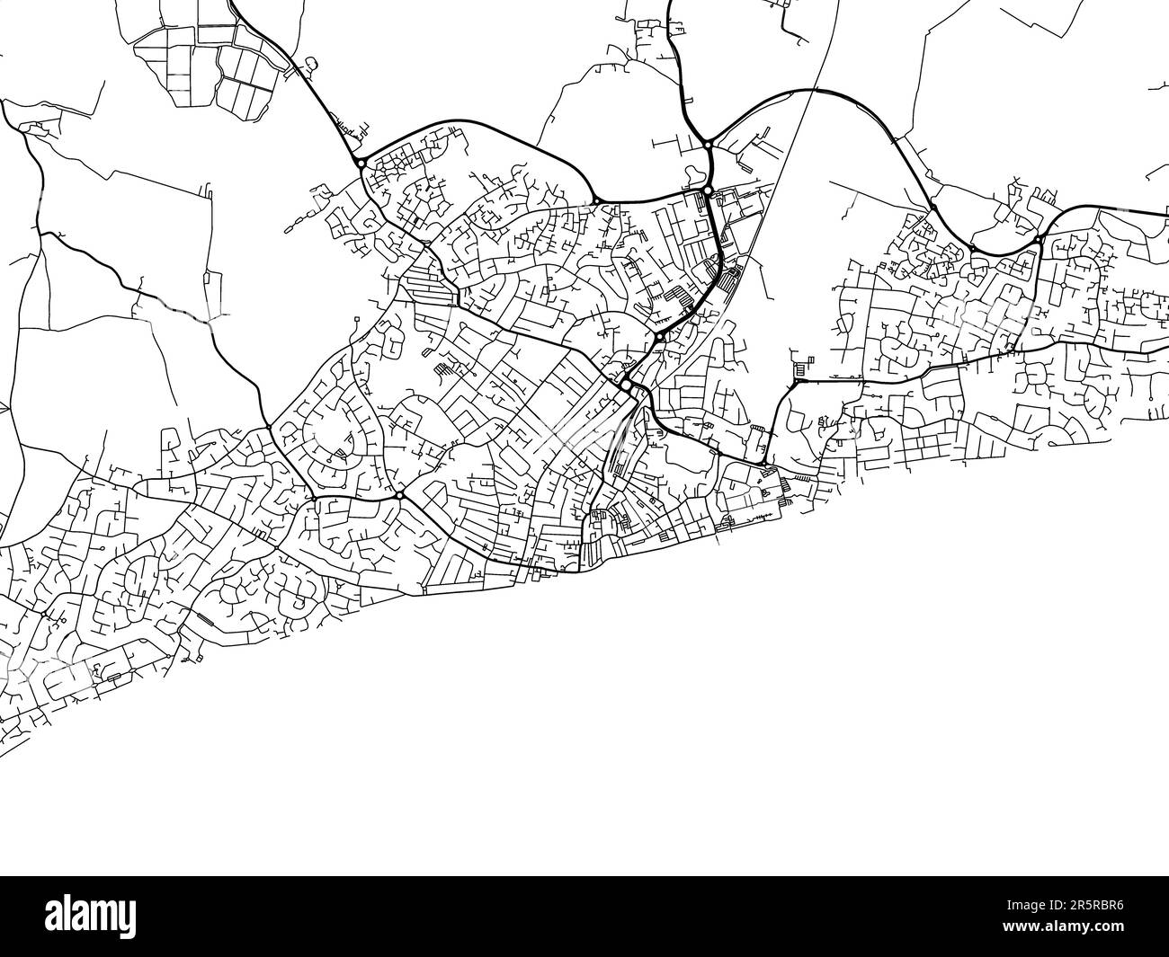 Road map of the city of Bognor Regis in the United Kingdom on a white