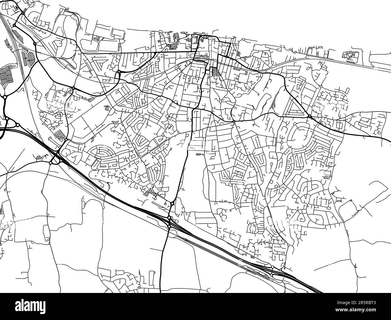 Road map of the city of  Gravesend in the United Kingdom on a white background. Stock Photo