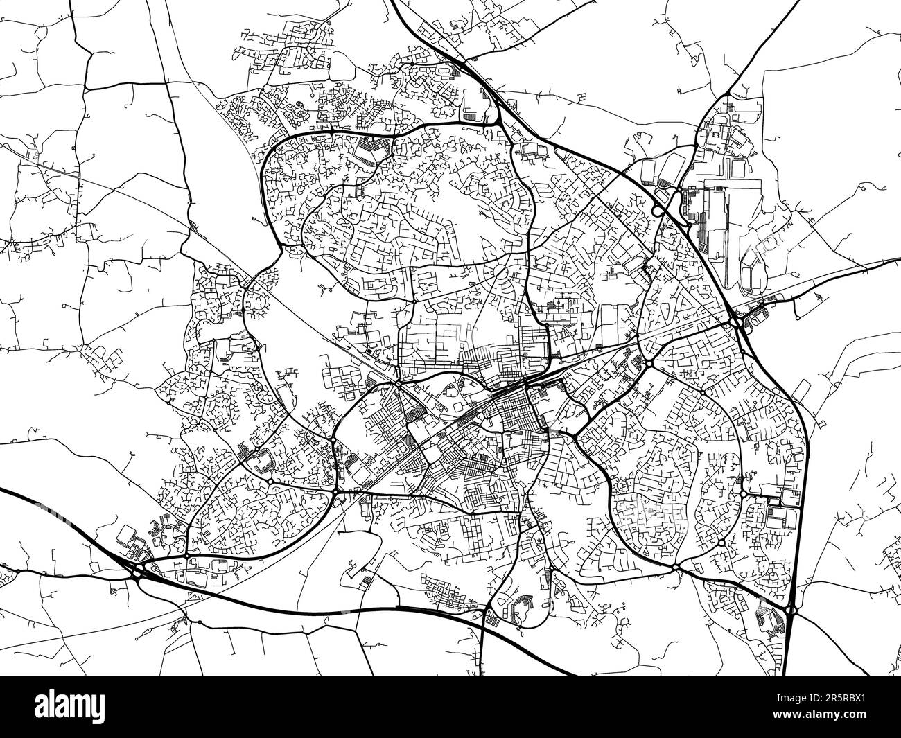 Road map of the city of Swindon in the United Kingdom on a white