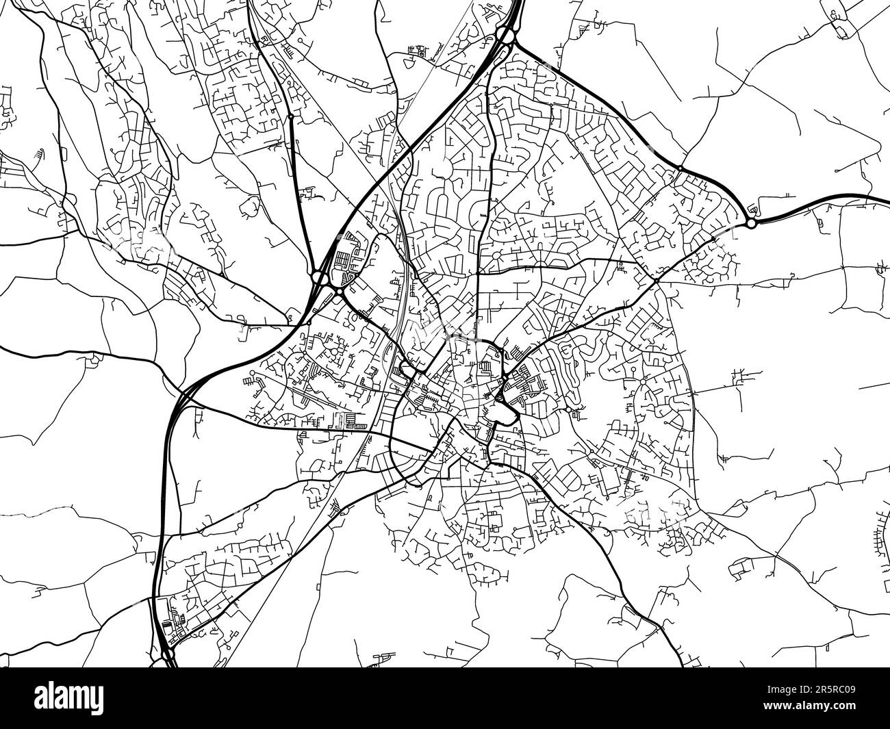 Road map of the city of  Wrexham in the United Kingdom on a white background. Stock Photo