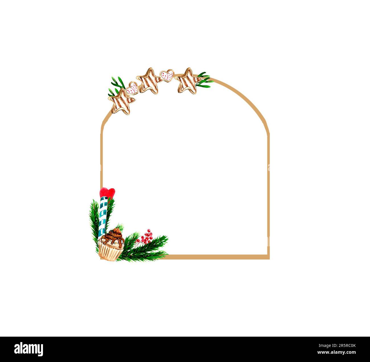 Christmas frame with fir branches Watercolor hand drawn illustration ...