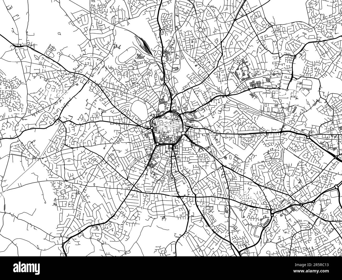 Road map of the city of Wolverhampton in the United Kingdom on a white