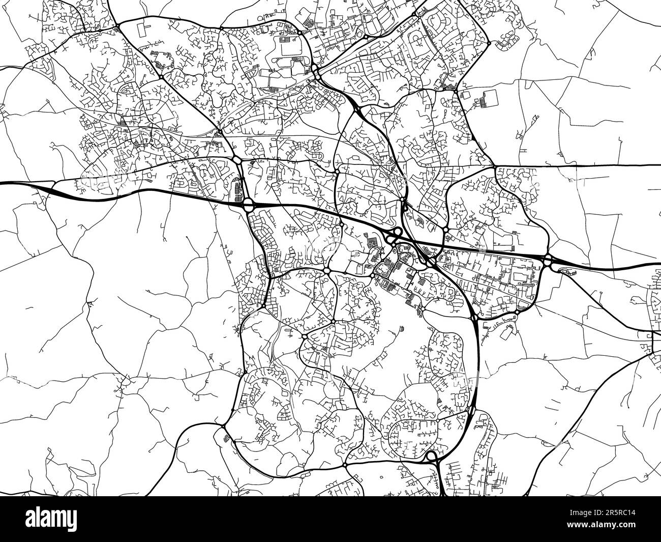 Road map of the city of Telford in the United Kingdom on a white