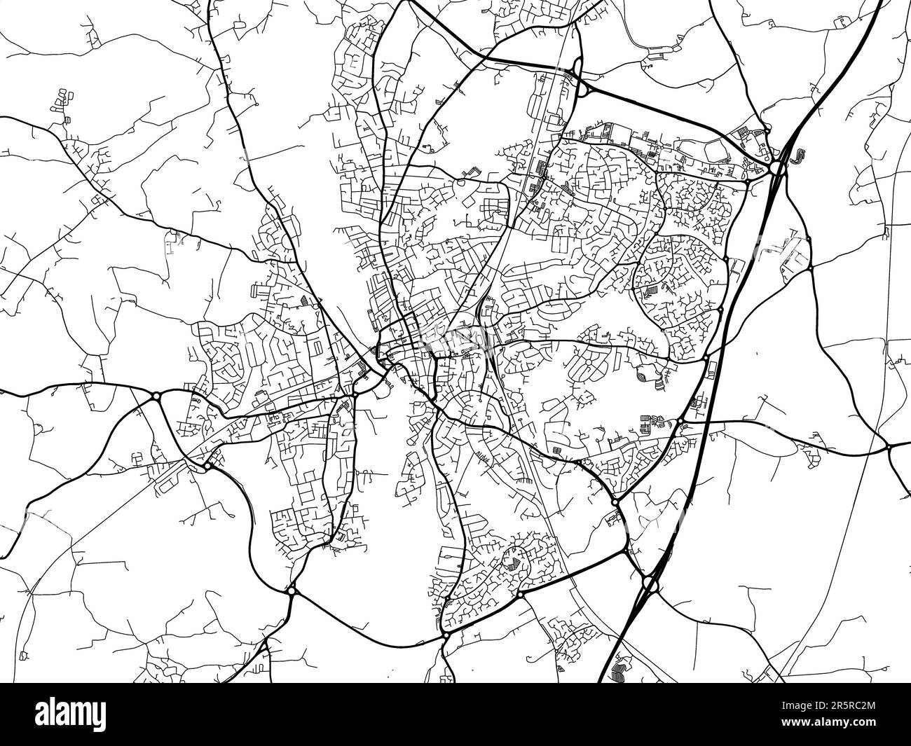 Road map of the city of Worcester in the United Kingdom on a white