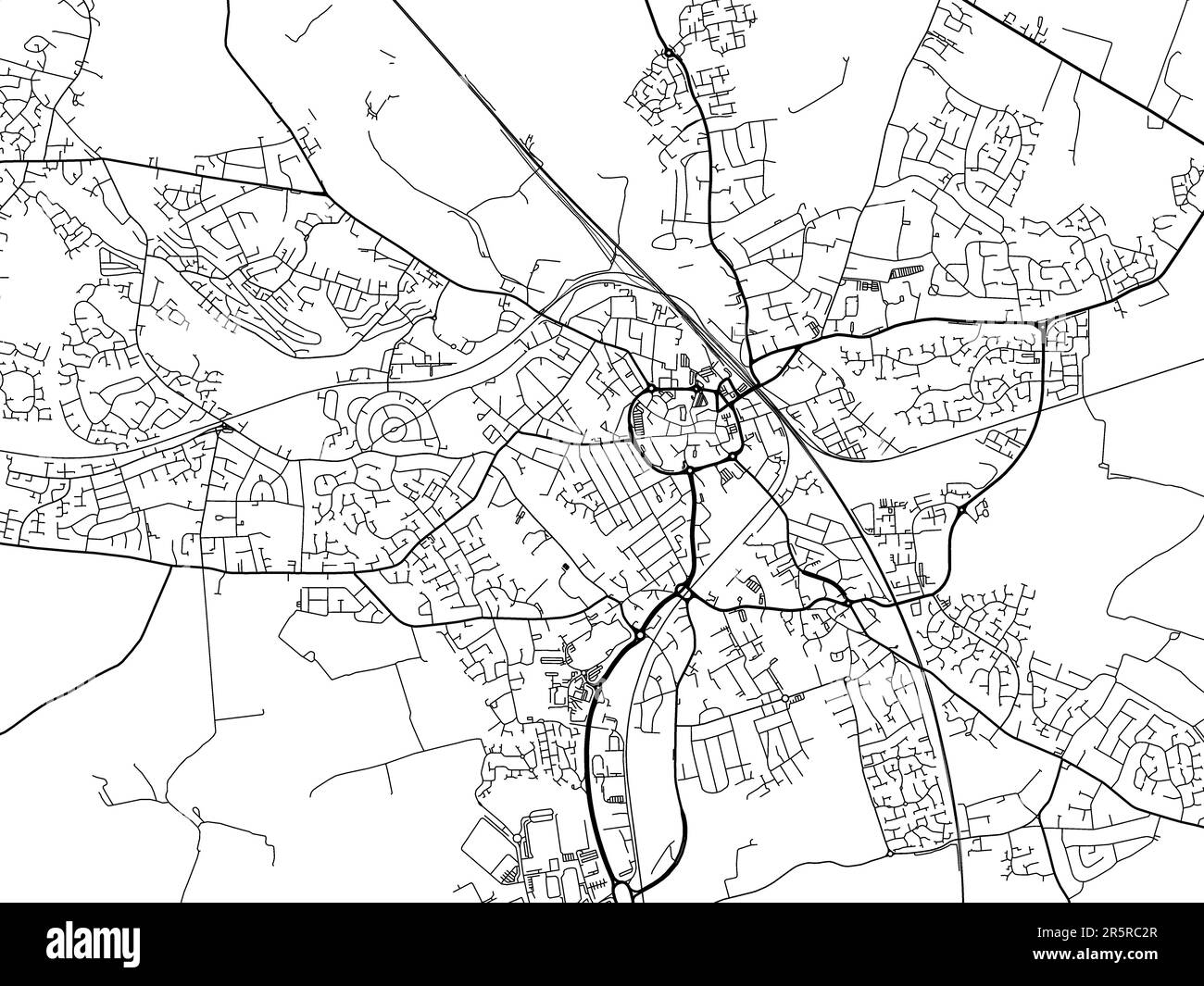 Road map of the city of Nuneaton in the United Kingdom on a white