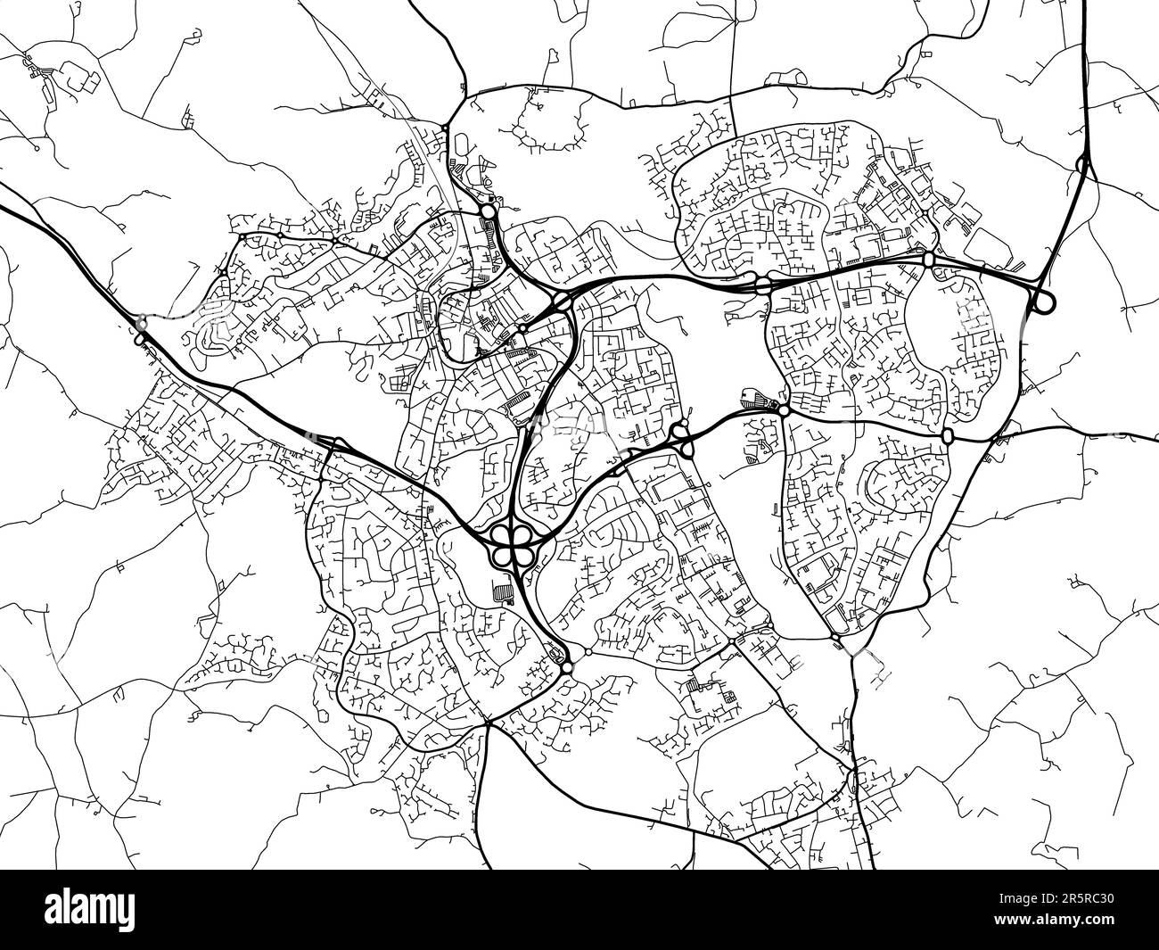 Road map of the city of  Redditch in the United Kingdom on a white background. Stock Photo