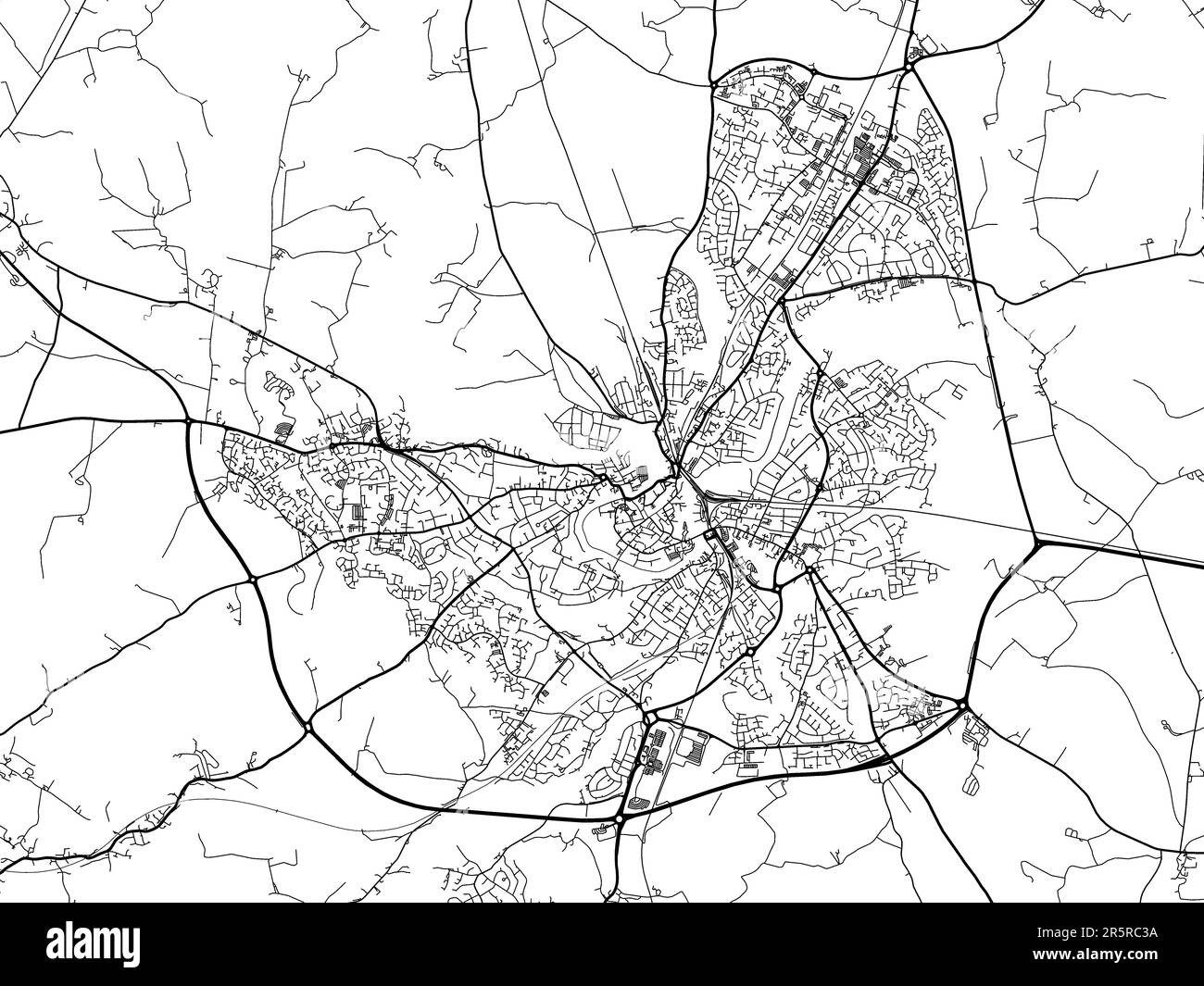 Road map of the city of Shrewsbury in the United Kingdom on a white