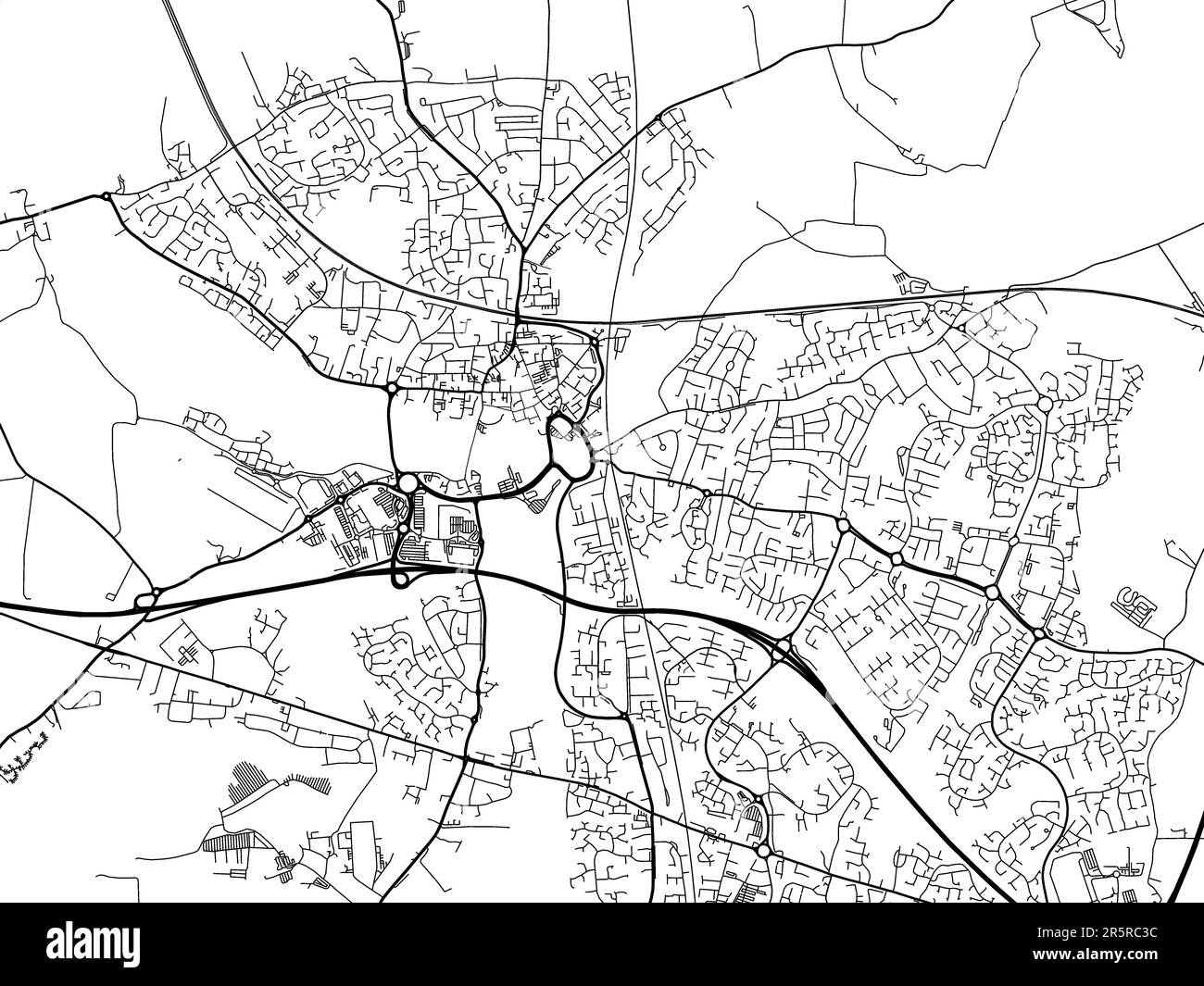 Road map of the city of Tamworth in the United Kingdom on a white