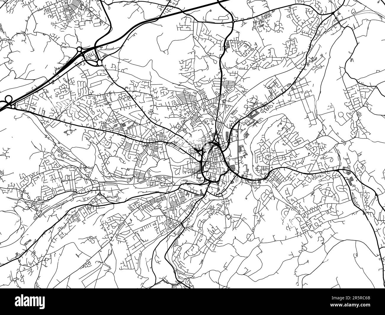 Road map of the city of Huddersfield in the United Kingdom on a white ...