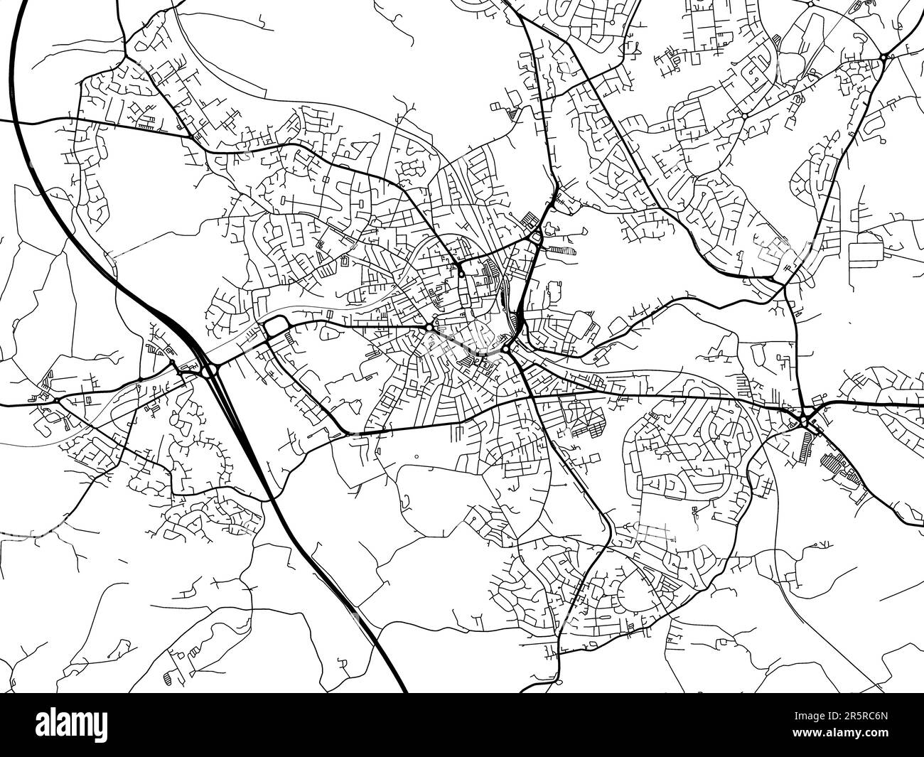 Road map of the city of Barnsley in the United Kingdom on a white