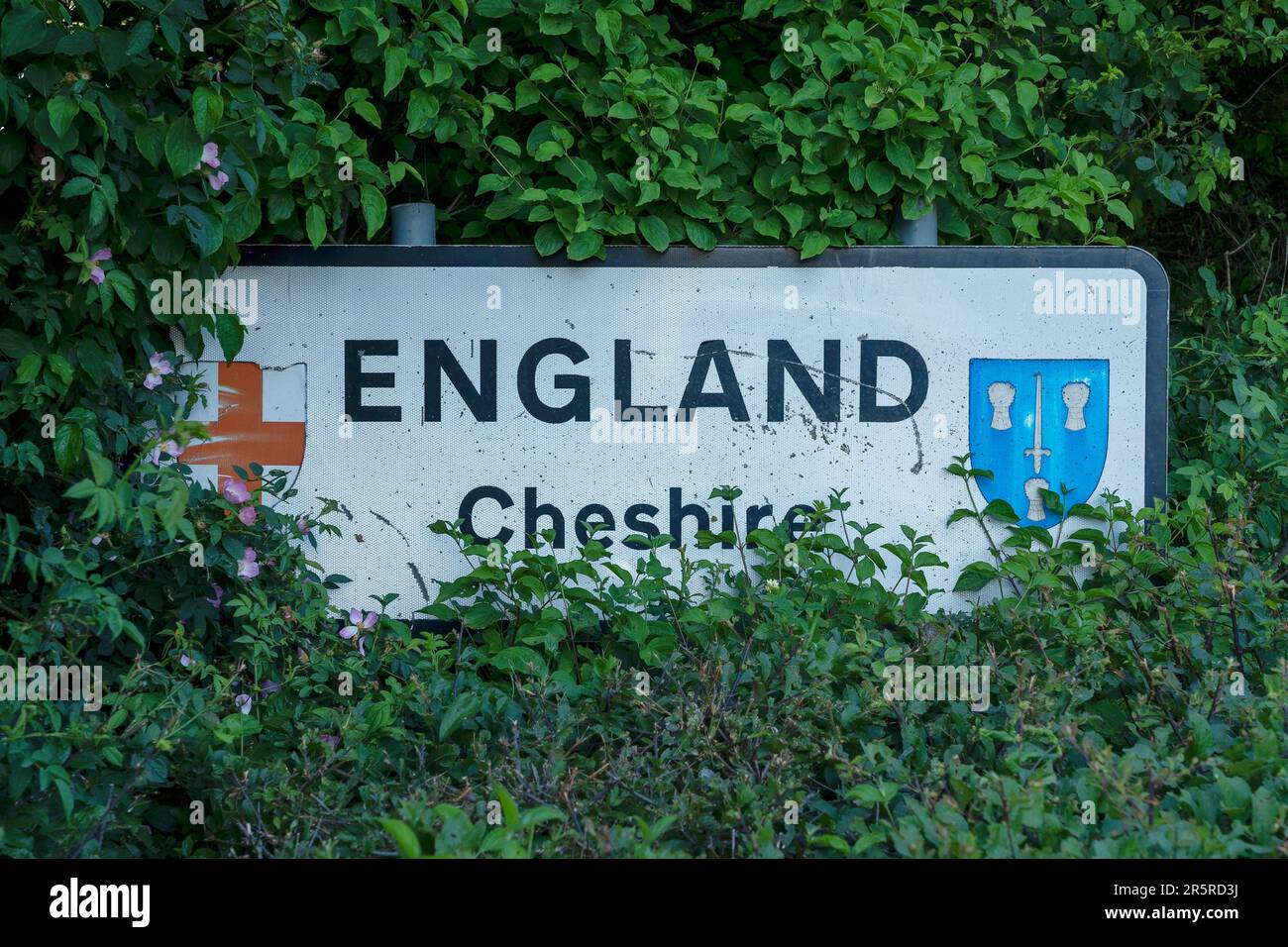 An England Cheshire sign alongside the A534 road as it crosses the