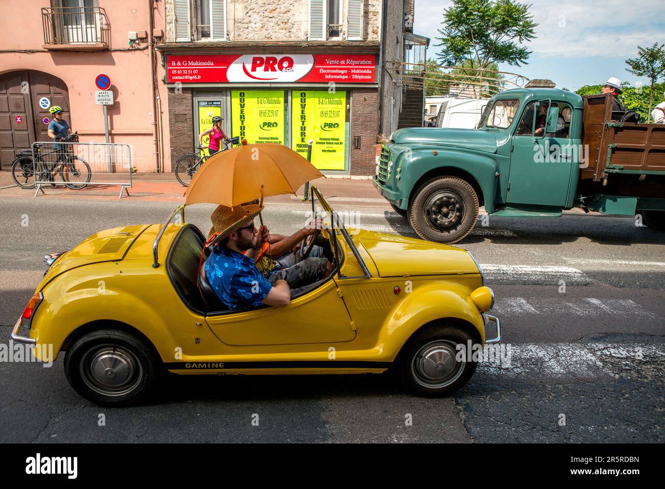 Several hundred vintage vehicles immersed the public in the atmosphere and  charm of before the highways, in Souillac, Lot, France, on June 04, 2023.  More than 300 classic vehicles from 21 auto