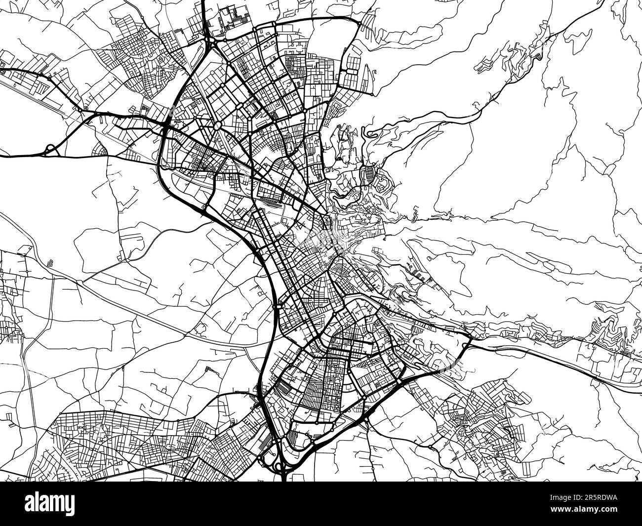 Vector road map of the city of Granada in Spain on a white background ...