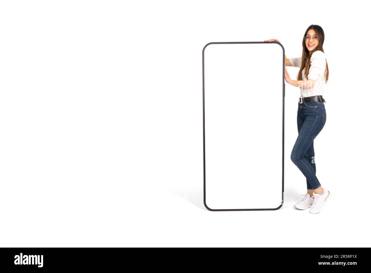 Recommending mobile application, full length body view woman ...