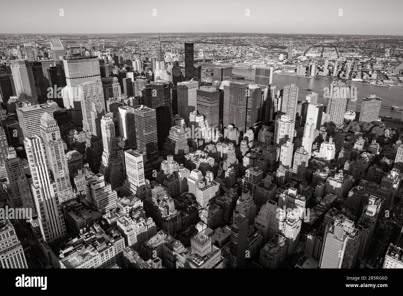 New York City aerial view of Midtown skyscrapers in Black & White ...