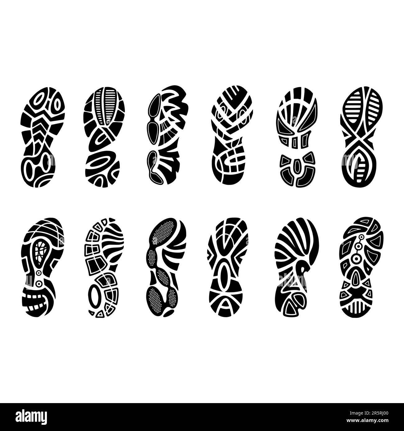 Footprints human shoes silhouette, vector set, isolated on white background Stock Vector