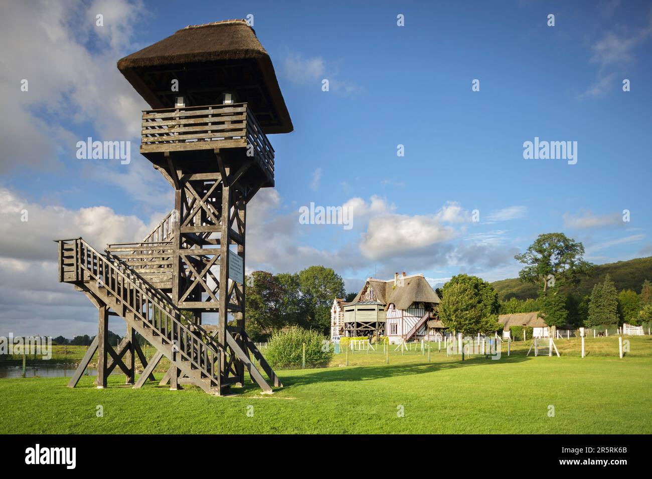 France, Eure, Sainte-Opportune-la-Mare, Marais-Vernier National Nature Reserve, Grand'Mare observation tower, managed by the Eure Departmental Hunters Federation Stock Photo