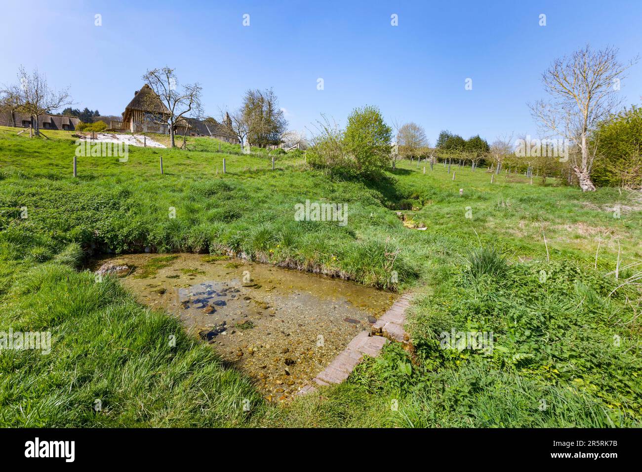 France, Eure, Saint-Sulpice-de-Grimbouville, Risle valley, Route des Chaumières loop, near Pont-Audemer, Sentier de l'Anguille, nature and discovery trail in the marshes, local section of the GR 23 which follows the Seine valley Stock Photo