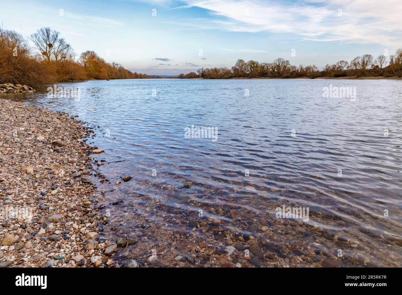 France, Seine-Maritime, Freneuse, near Elbeuf-sur-Seine, Chevalier Island, wild bank of the Seine, close up of transparent river water, alluvial sand and gravel Stock Photo