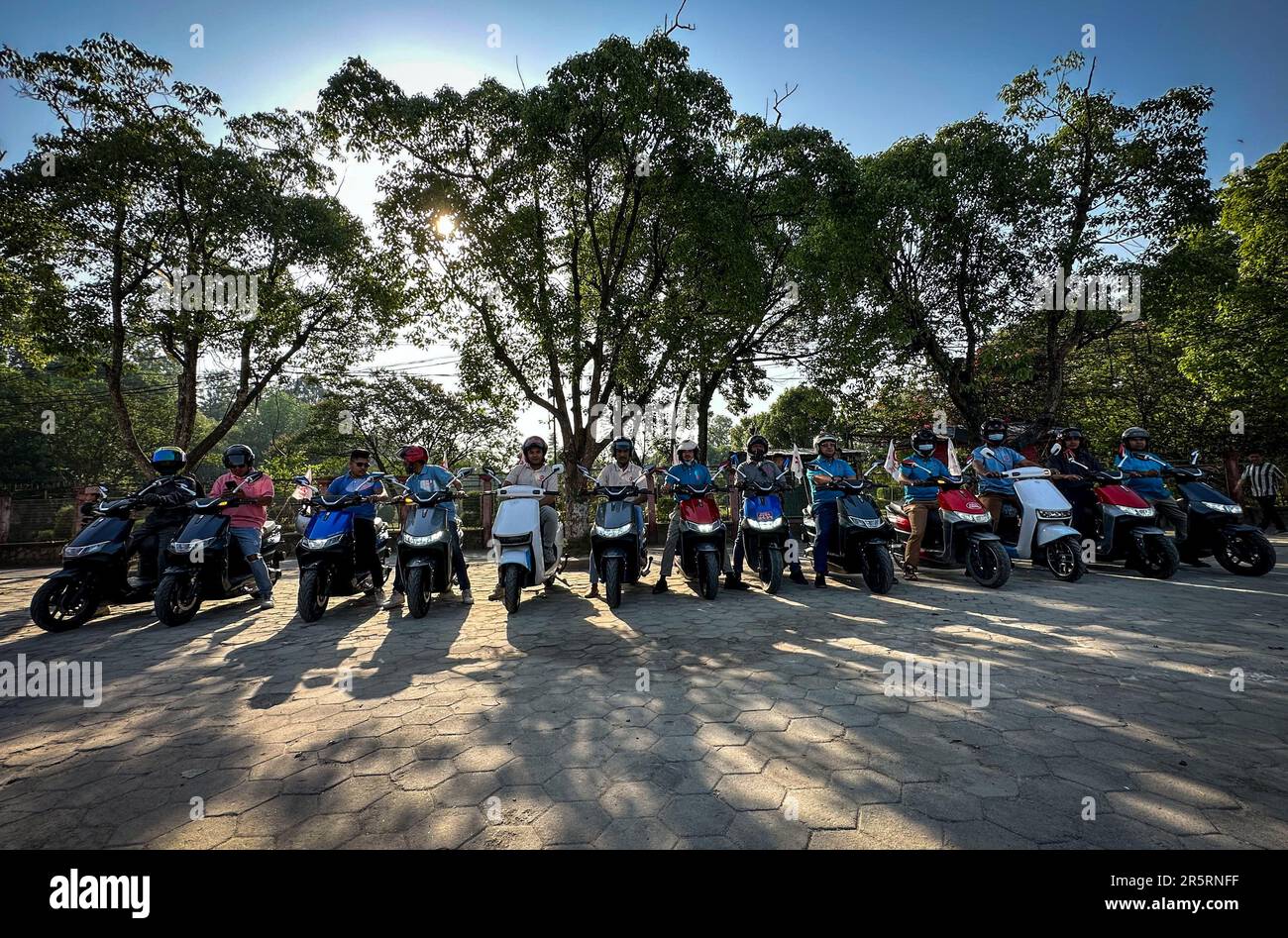 June 5, 2023, Kathmandu, Bagmati, Nepal Electric scooters get ready