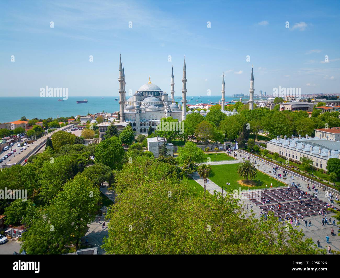 Blue Mosque Sultan Ahmet Camii aerial view in Sultanahmet in historic ...