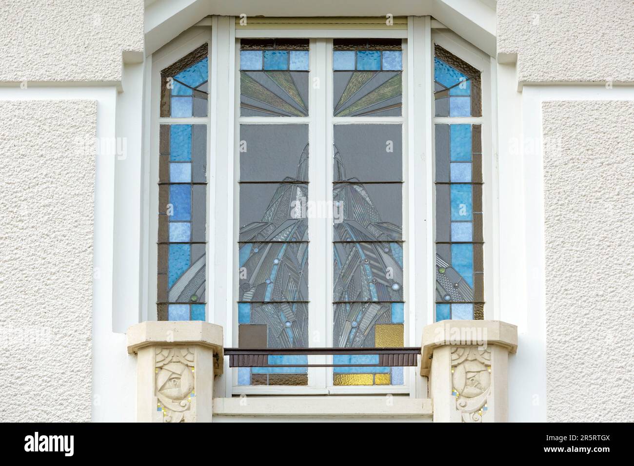 France, Meurthe et Moselle, Nancy, stained glass window of a house in