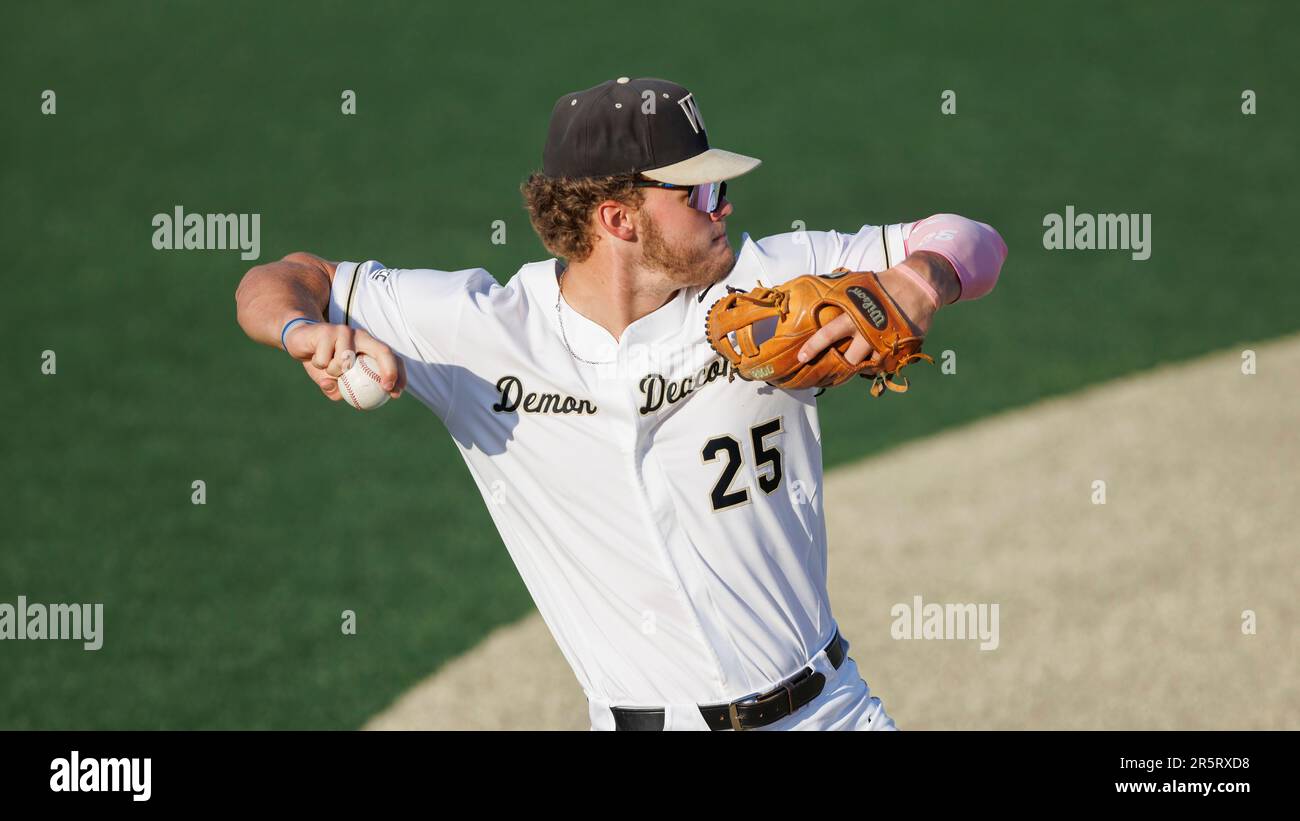 Wake Forest's Brock Wilken (25) makes a throw during an NCAA baseball