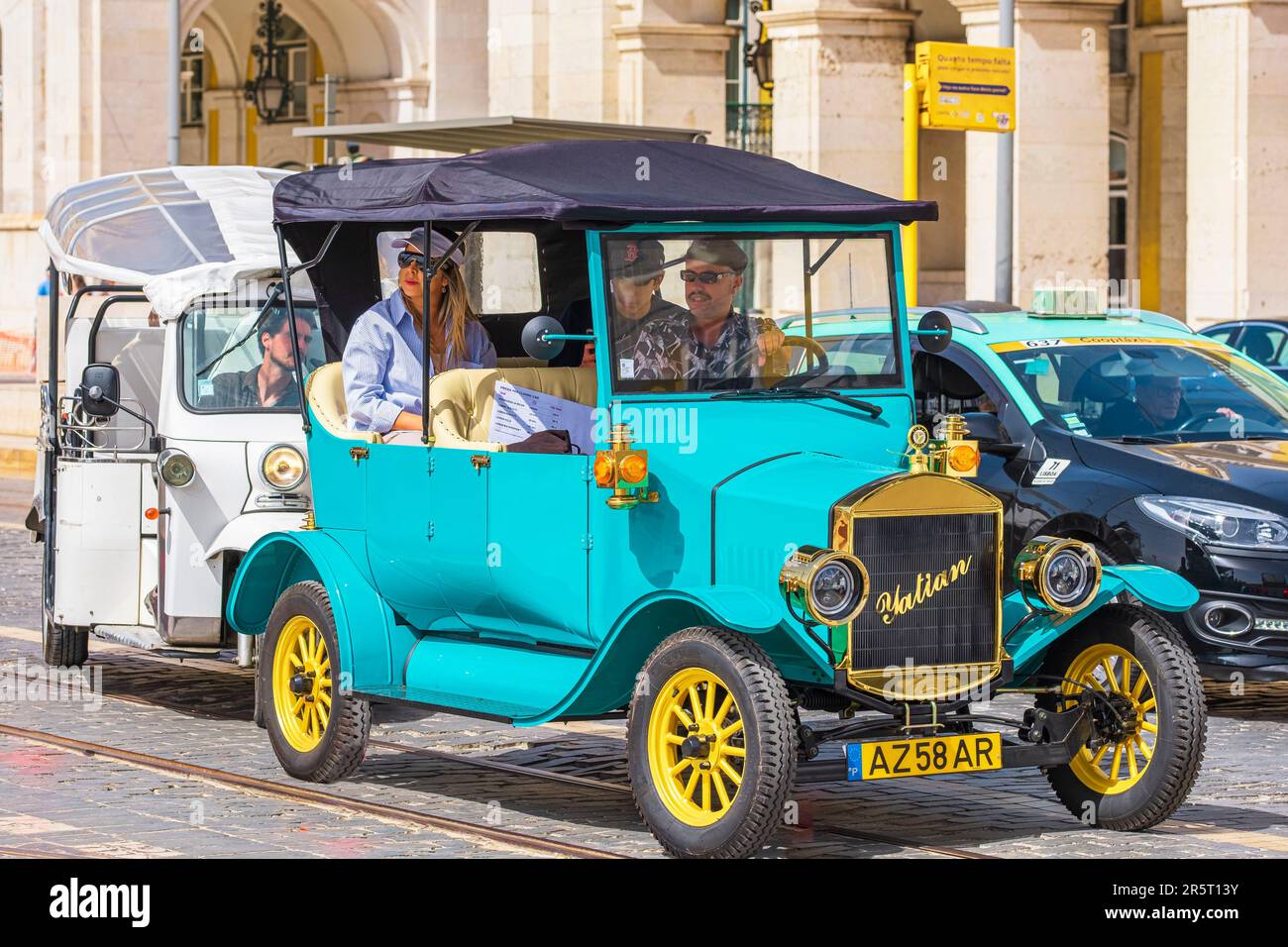 Portugal, Lisbon, Baixa de Lisboa district, electric car city tour