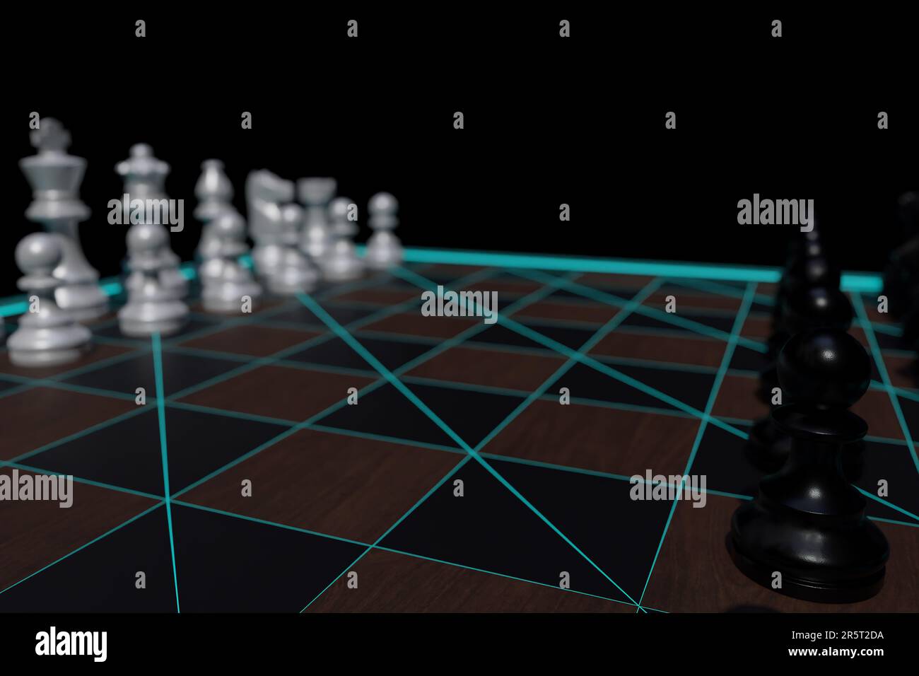 3D Digital Chess Board dynamic lighting futuristic detailed, tension,  competition, strategy, planning, dark background, bokeh, blur Stock Photo -  Alamy