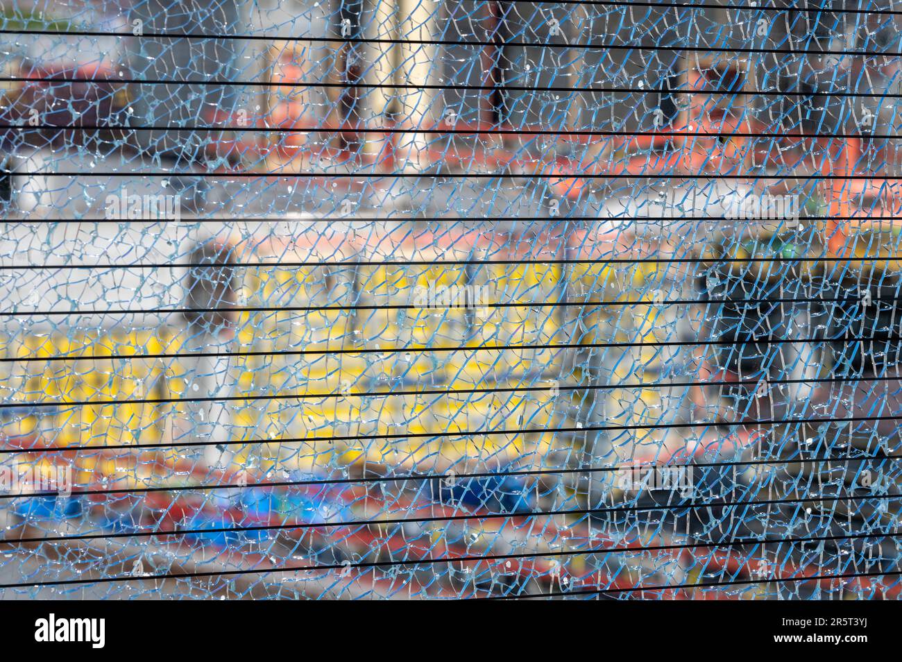 Shuttered glass at a train station . Stock Photo