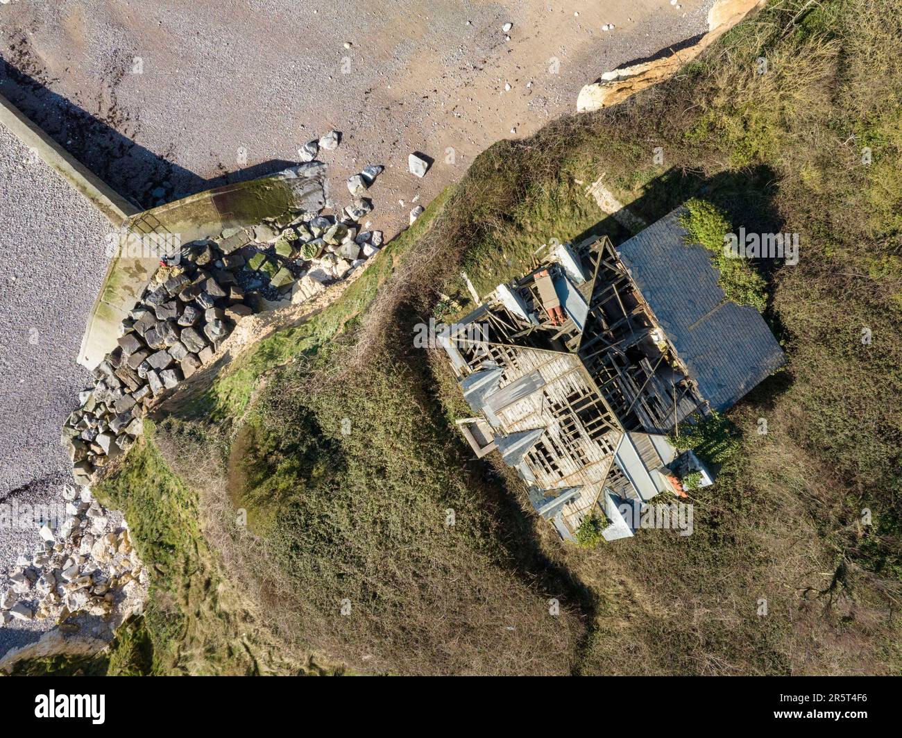 France, Normandy, Seine Maritime, Saint Pierre en Port, beautiful abandoned villa set back from the cliff (aerial view) Stock Photo