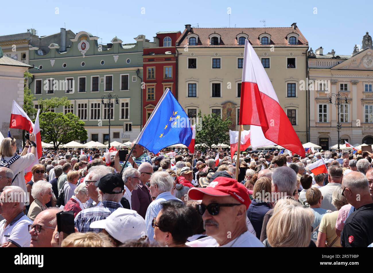 Cracow, Poland - June 4, 2023: March of freedom, march in defense of democracy, Krakow supports the great march in Warsaw. Stock Photo