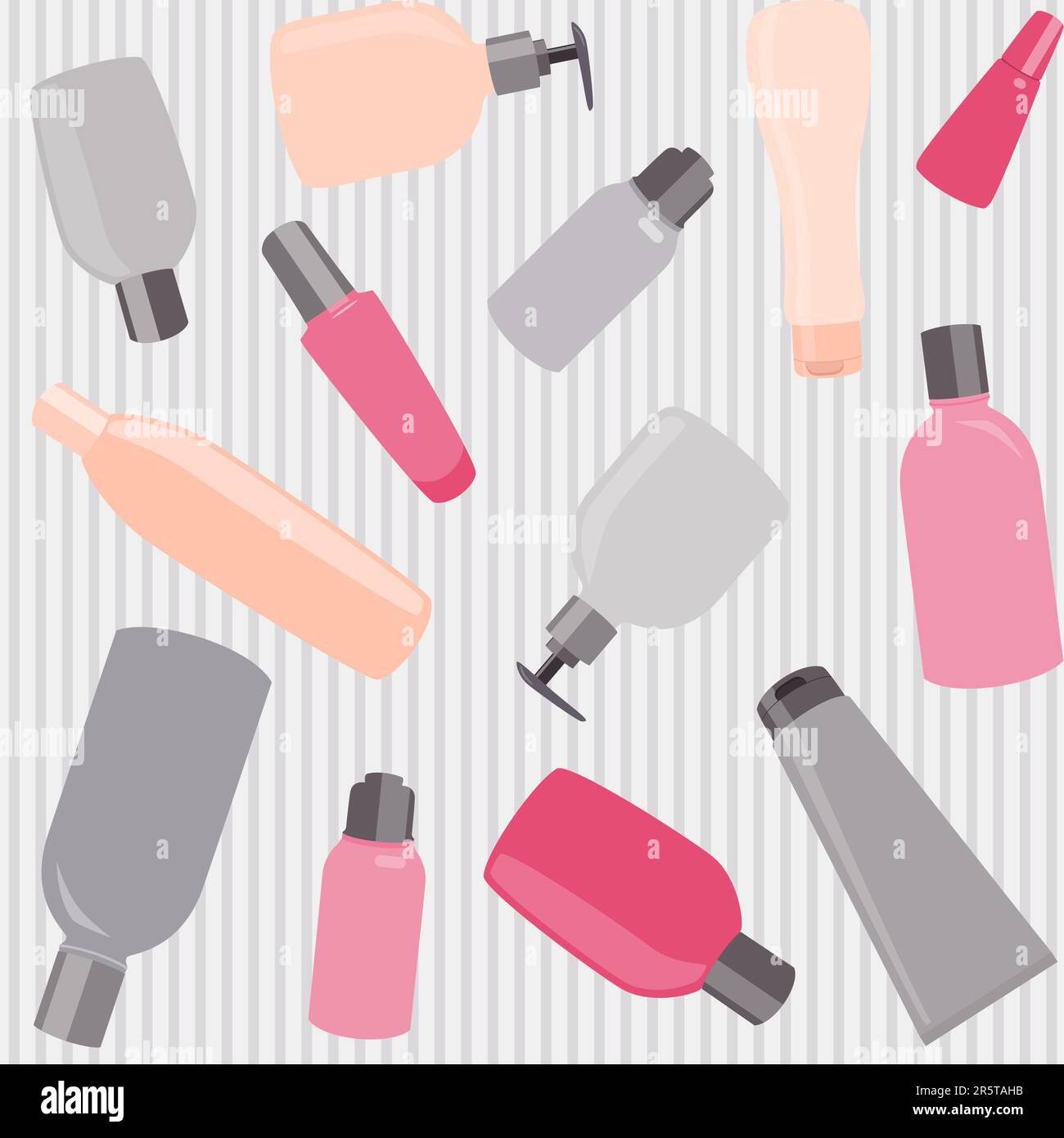 Seamless pattern with cosmetics bottles and stripes Stock Vector