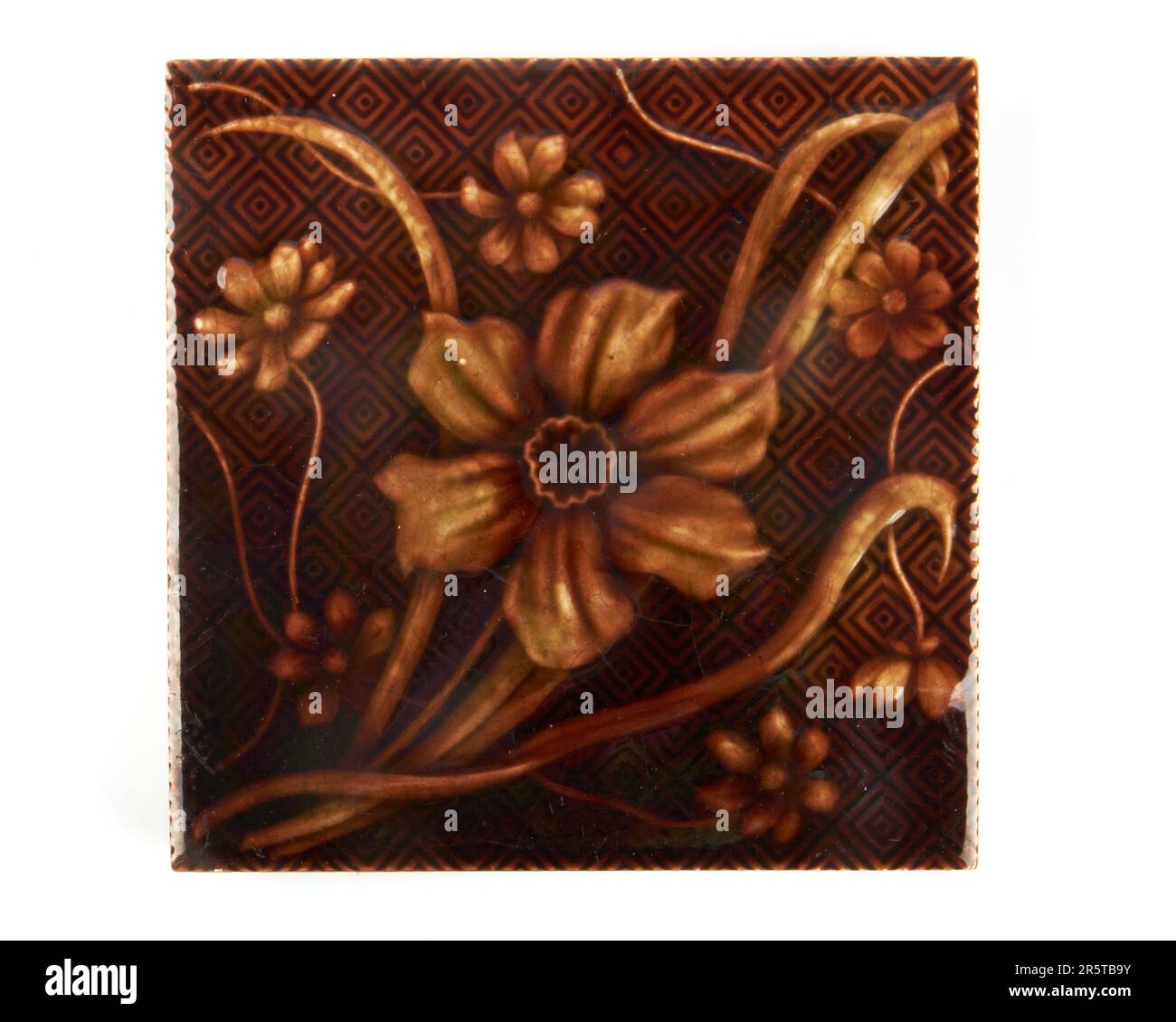 Antique 1880s Minton Aesthetic Movement daffodil pottery tile Stock