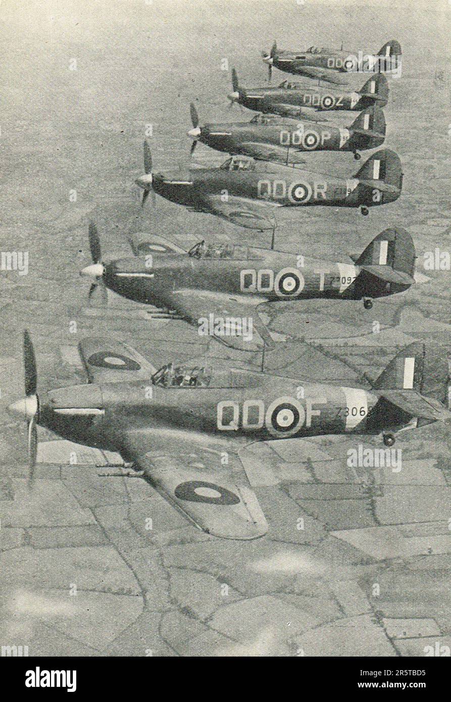 Hawker Hurricanes flying in line abreast during WW2 Stock Photo Alamy