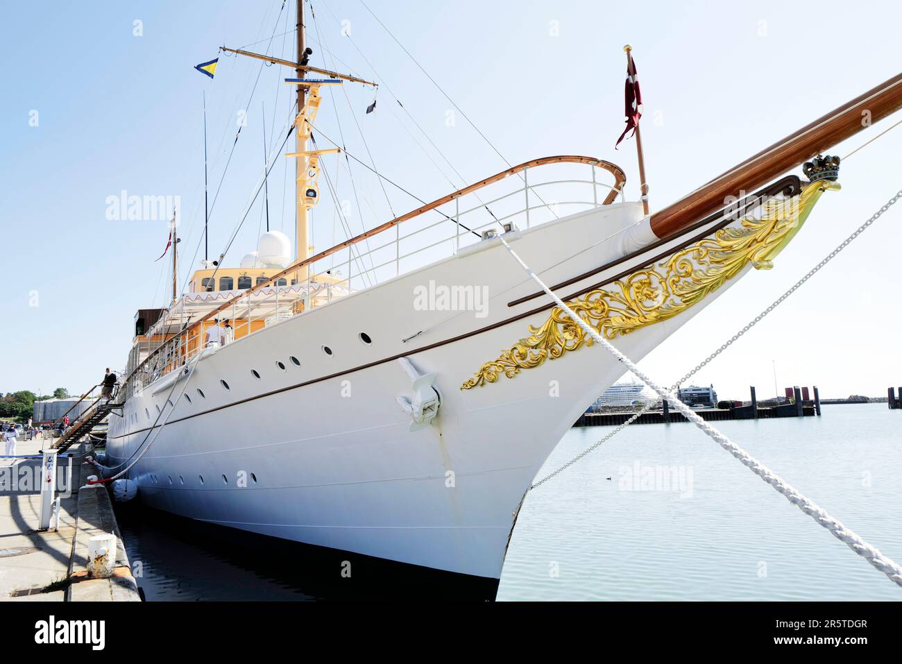 The Danish royal ship Dannebrog at the quay when Queen Margrethe ll of
