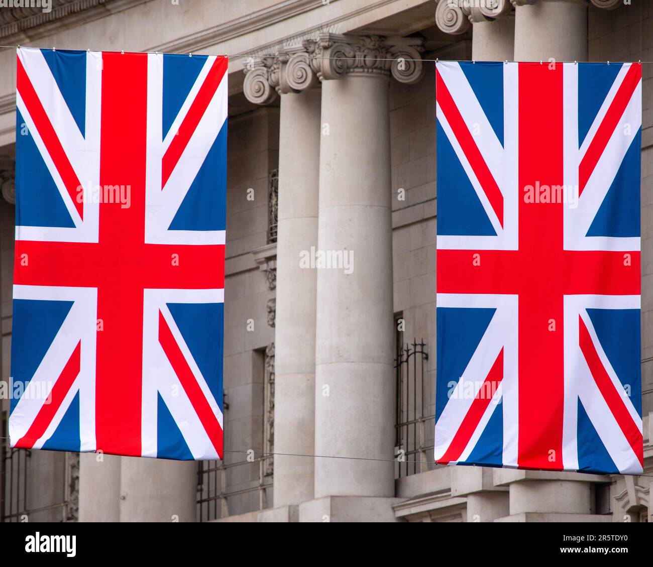 Union flag bunting on Regent Street in London, UK, commemorating the ...
