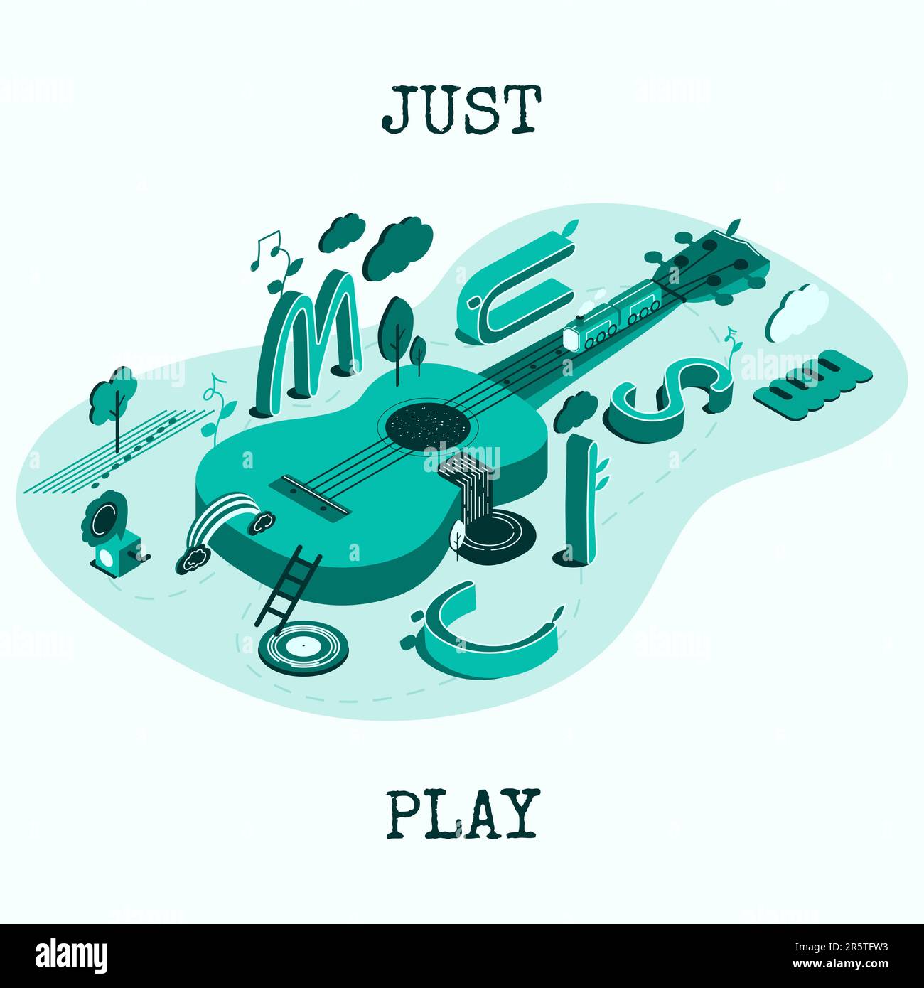 Music.Acoustic guitar flat 3d web isometric vector Stock Vector