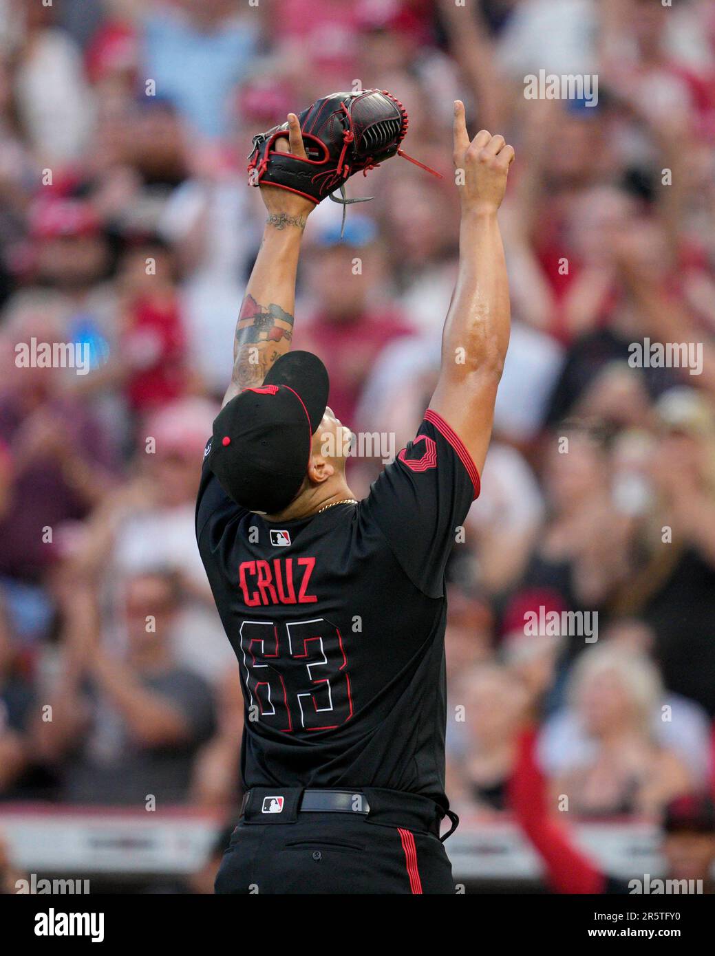 Cincinnati Reds relief pitcher Fernando Cruz reacts during a baseball