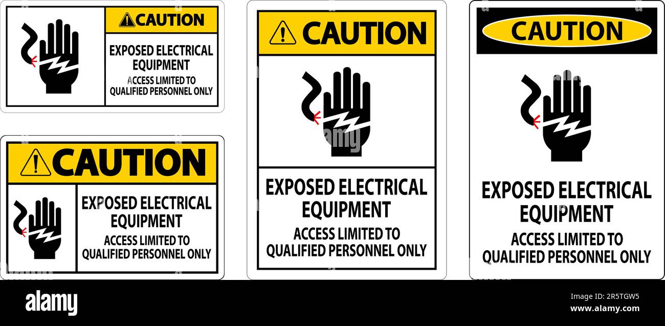 Caution Sign Exposed Electrical Equipment, Access Limited To Qualified Personnel Only Stock Vector