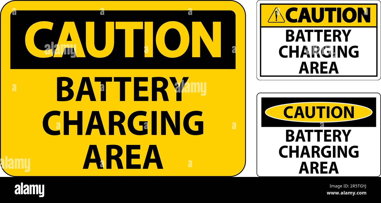 Caution Sign Battery Charging Area On White Background Stock Vector