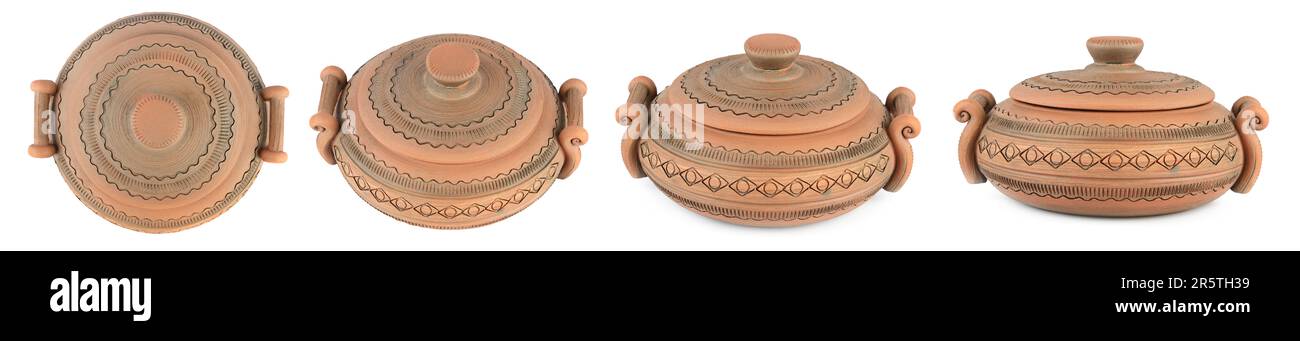 Set clay pots from different angles isolated on white background Stock ...