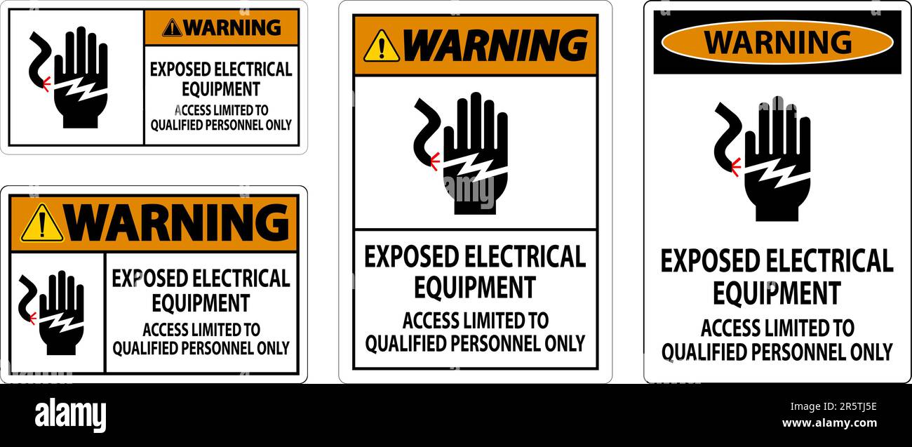 Warning Sign Exposed Electrical Equipment, Access Limited To Qualified Personnel Only Stock Vector
