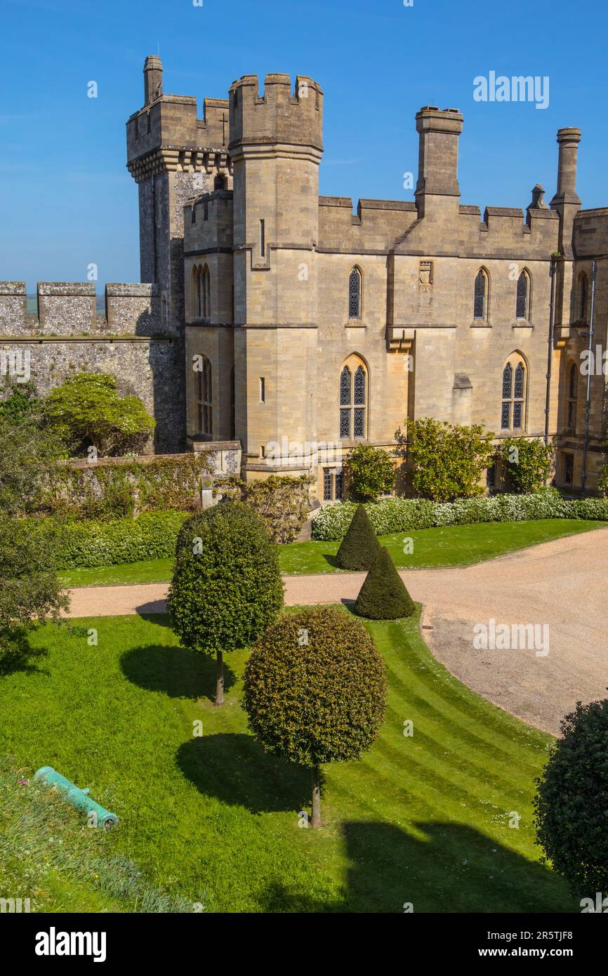 Sussex, UK - April 29th 2023: A view of the courtyard at the historic Arundel Castle in West Sussex, UK. Stock Photo