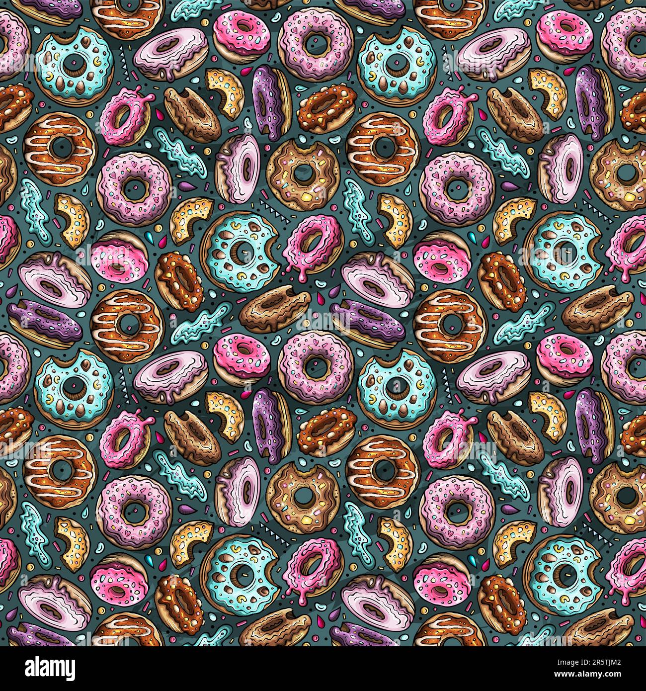 Cartoon cute doodles Donuts seamless pattern. Colorful detailed, with ...