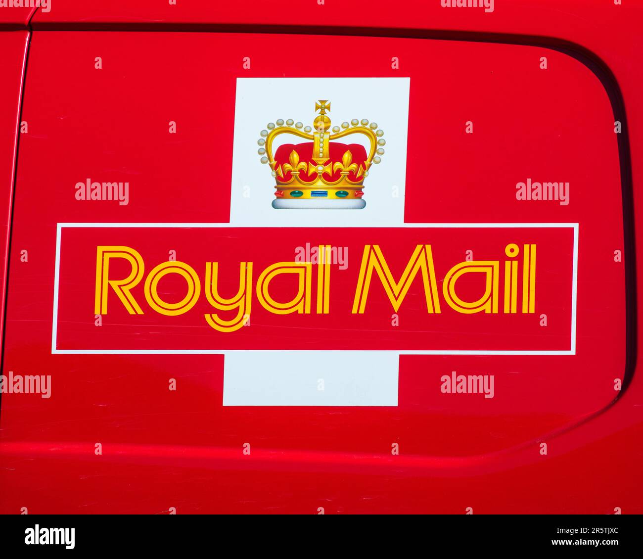 Sussex, UK - April 29th 2023: Close-up of the Royal Mail logo, on a delivery van in the town of Arundel in West Sussex, UK. Stock Photo